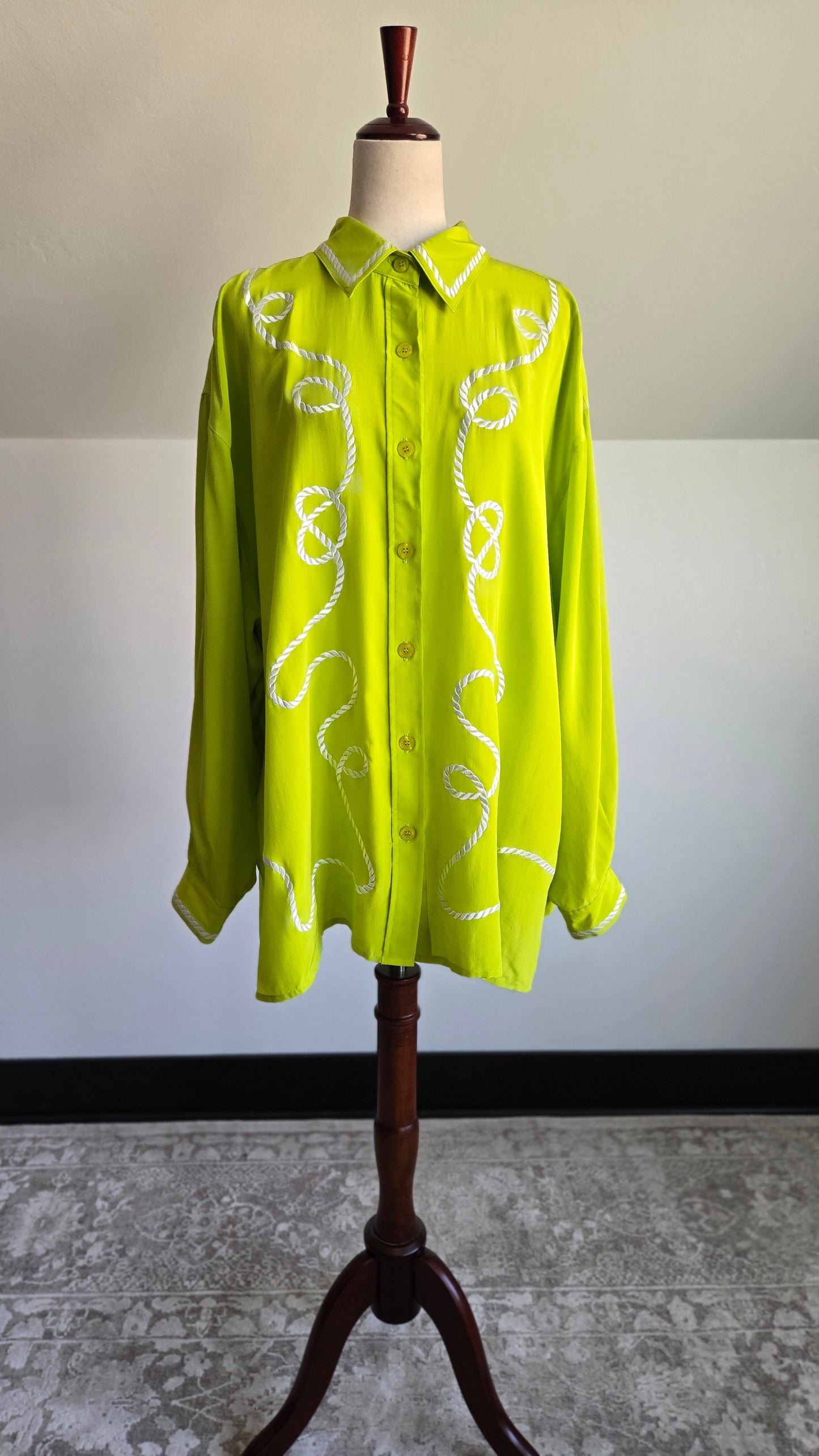Diane Von Furstenberg Silk Lime Green Rope Top - 2XL