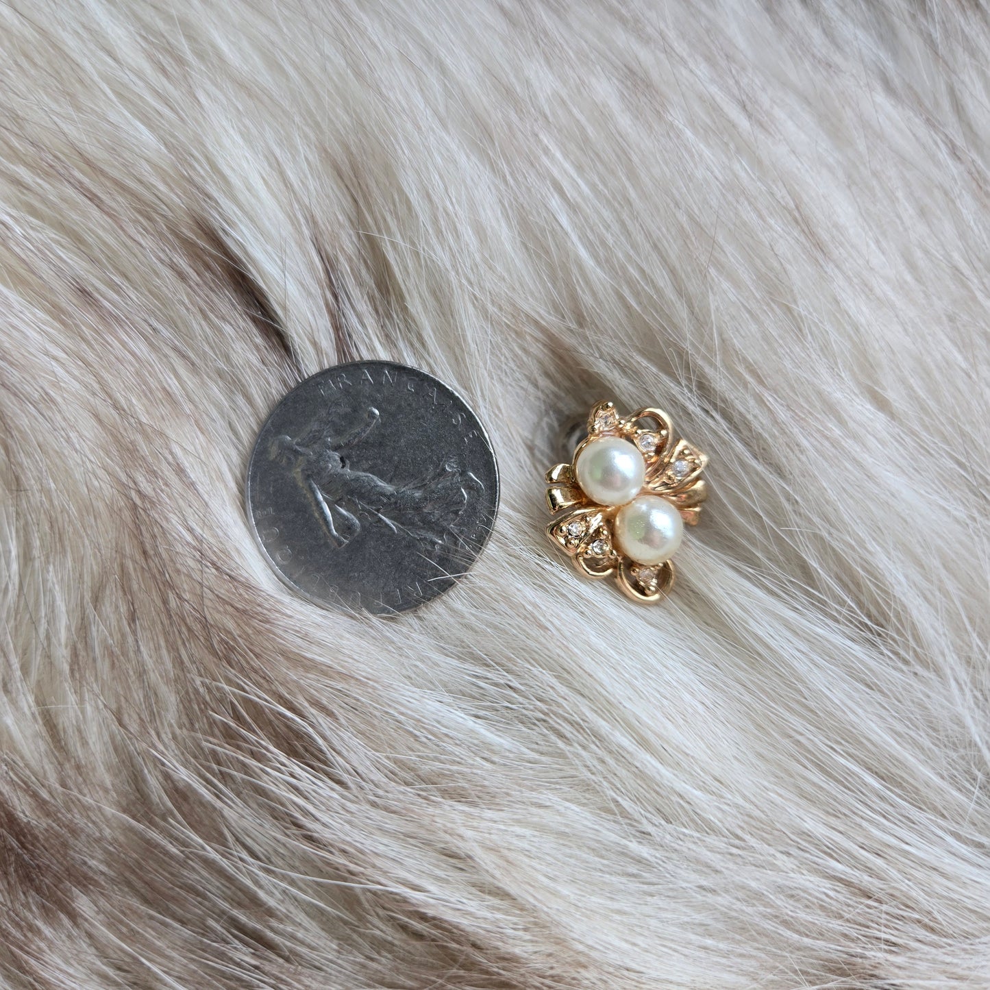 Vintage Gold and Faux Pearl Stud Earrings - Post Back