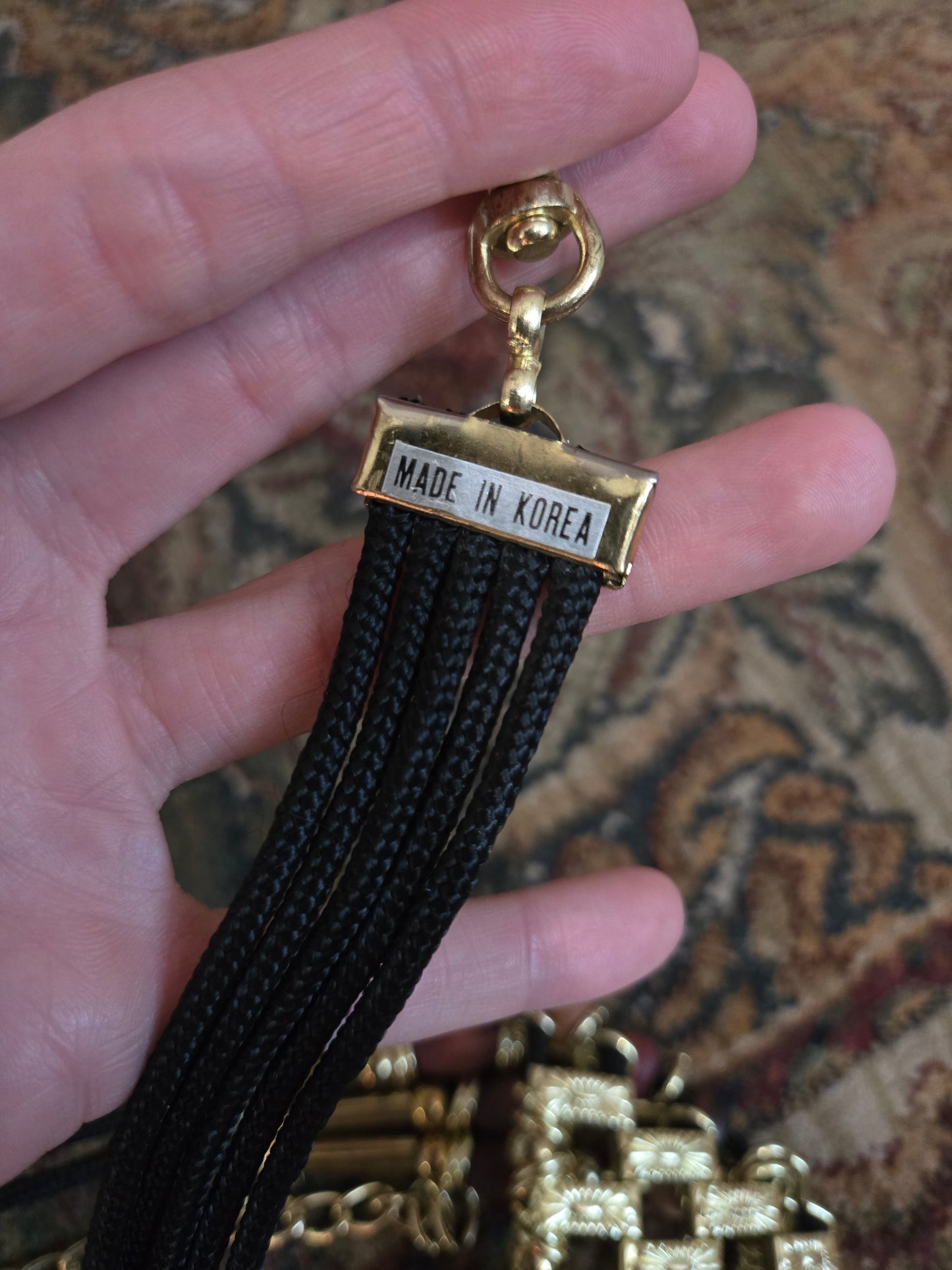 Vintage 80s Boho Wood and Gold Tone Bead Belt - W31-40"