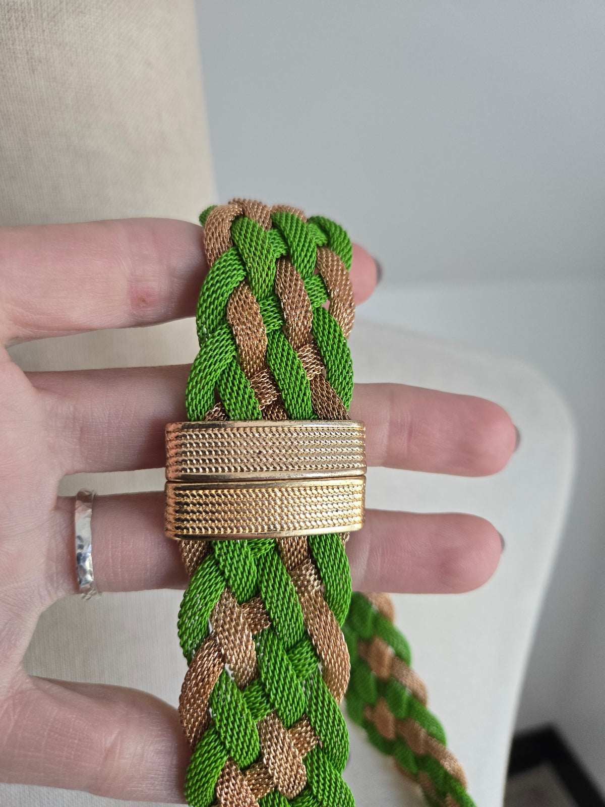 Vintage Green and Gold Braided Mesh Collar Necklace