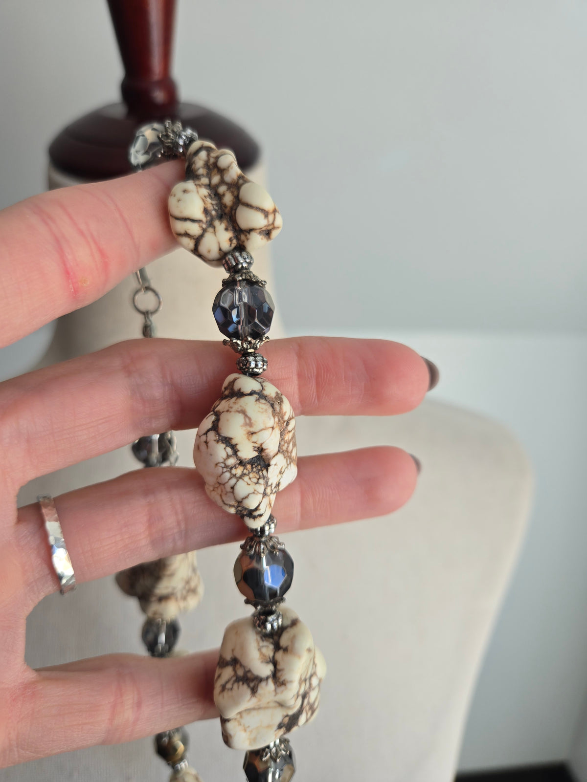Dramatic Howlite and Glass Bead Chunky Necklace