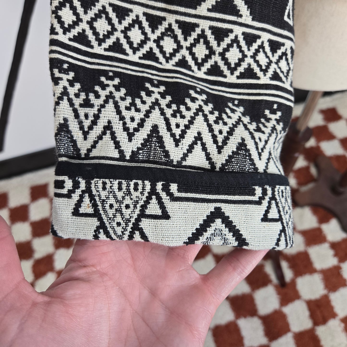Black and White Western Tapestry Crop Jacket - Medium
