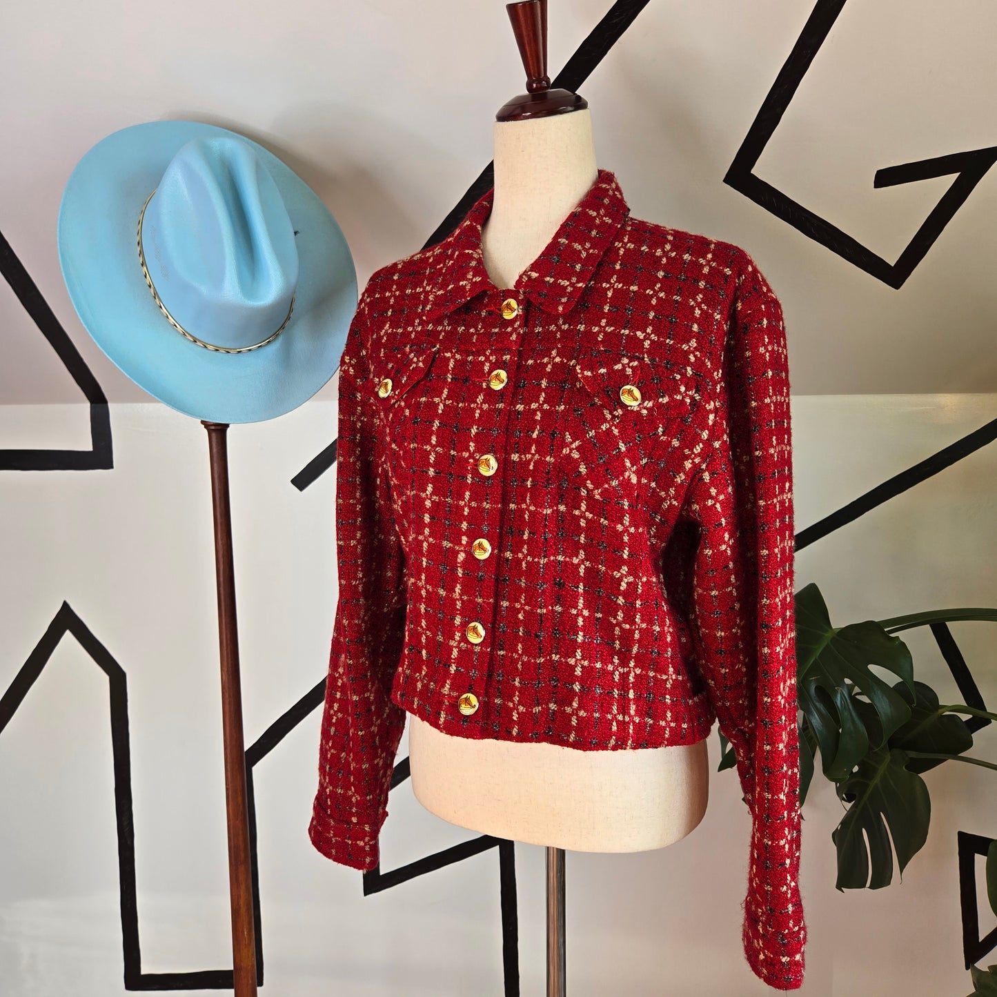 Desert Divas Red Plaid Cropped Jacket with Horse Buttons - large