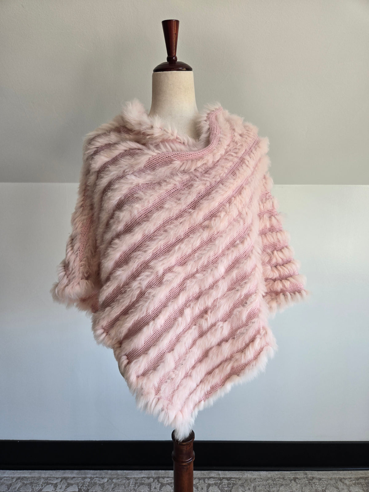 Y2K Mariposa Pink Rabbit Fur Poncho - OS