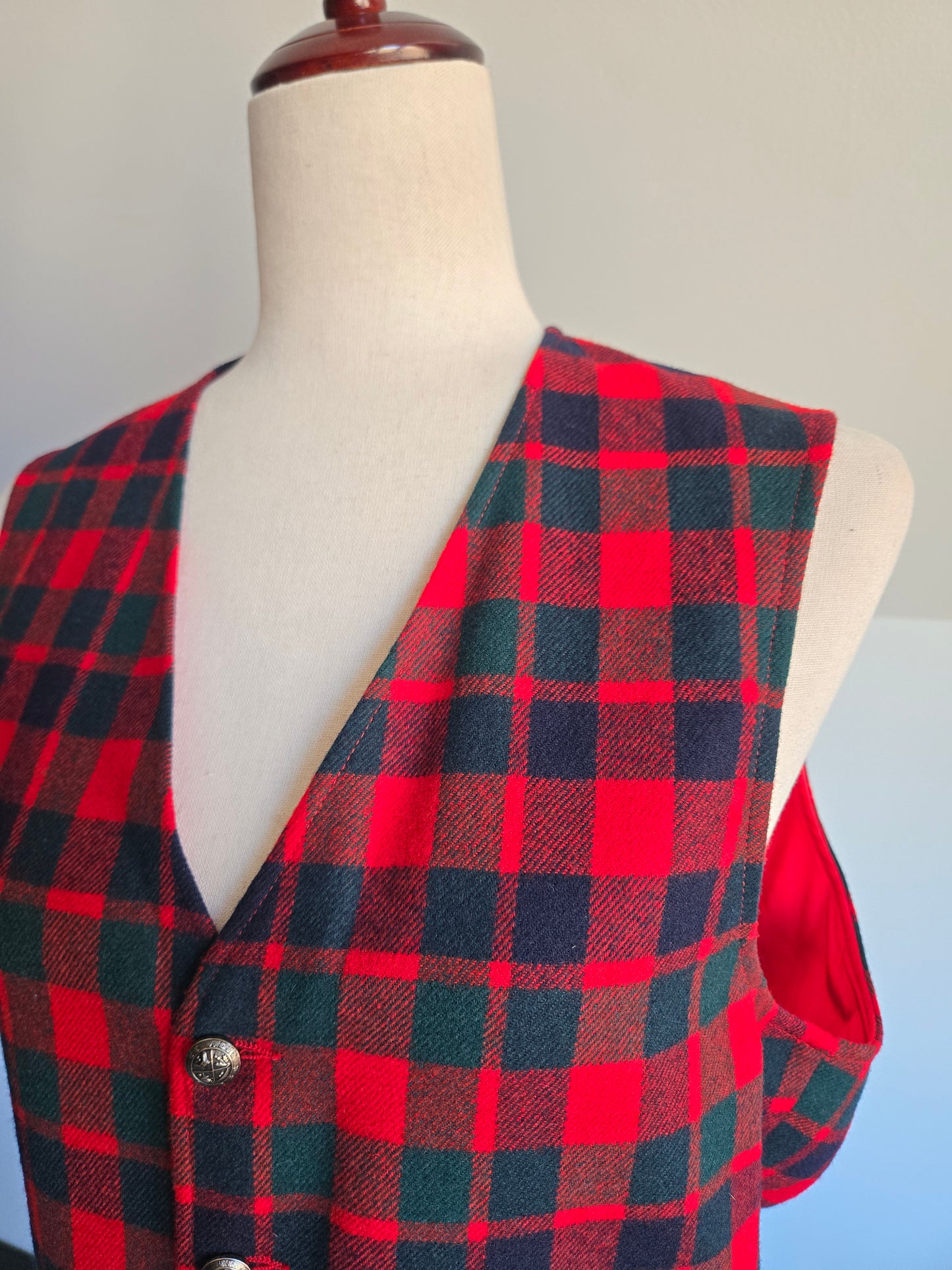 Pendleton Vintage Red Plaid Virgin Wool Vest - M/L