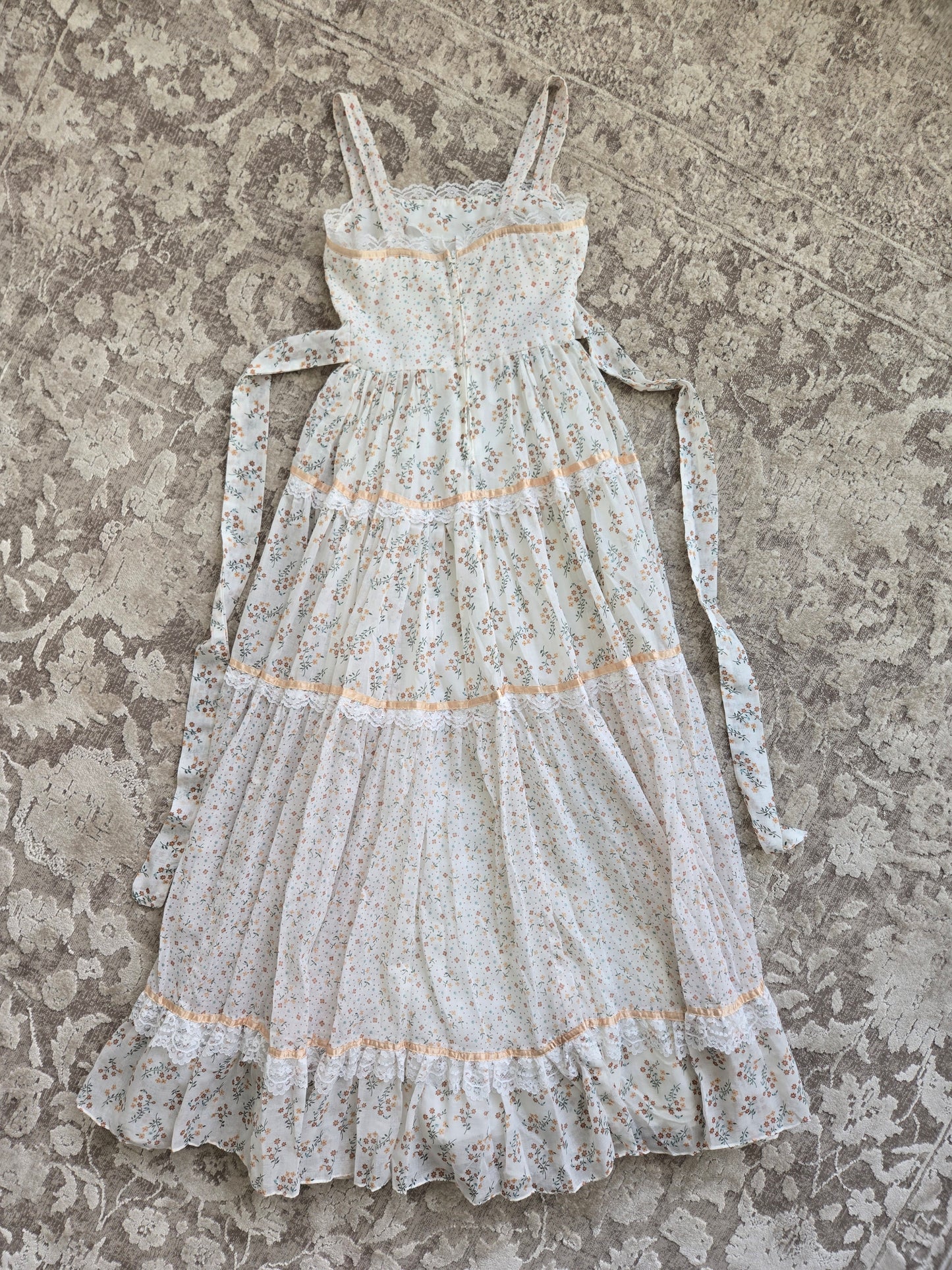 Gold Label Gunne Sax by Jessica San Fransisco Vintage 70s Calico Tiered Maxi Dress - XS