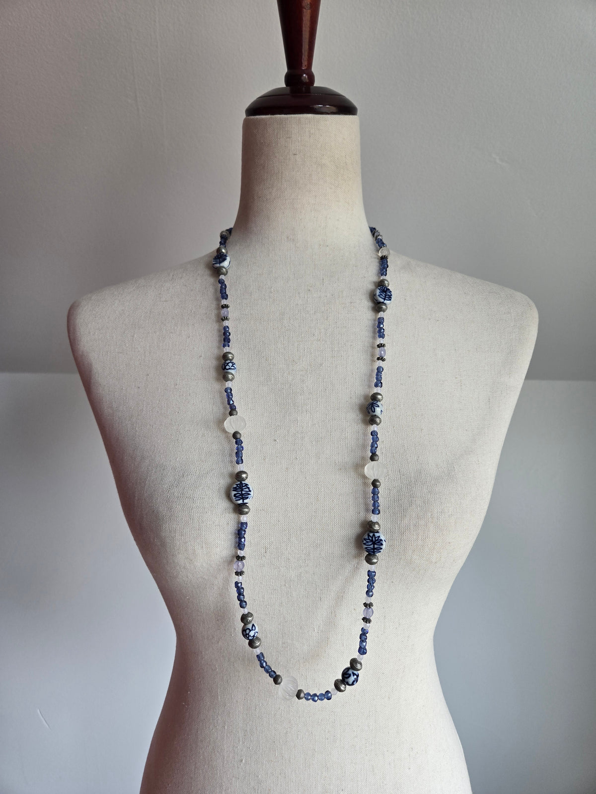 Blue Porcelain Bead Necklace