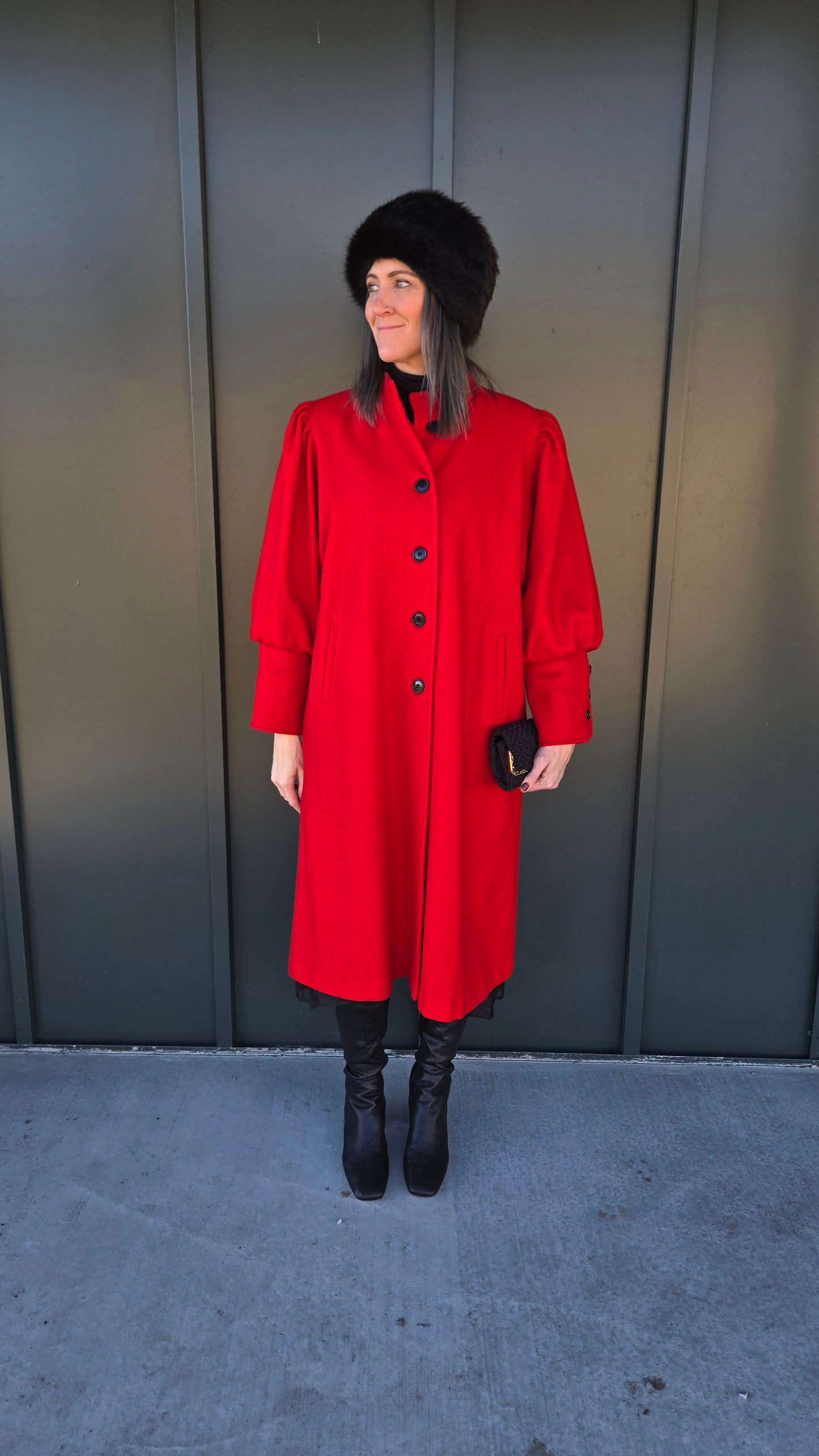 Lady Suzette Vintage 80s Edwardian Revival Bright Red Wool Over Coat - L/XL