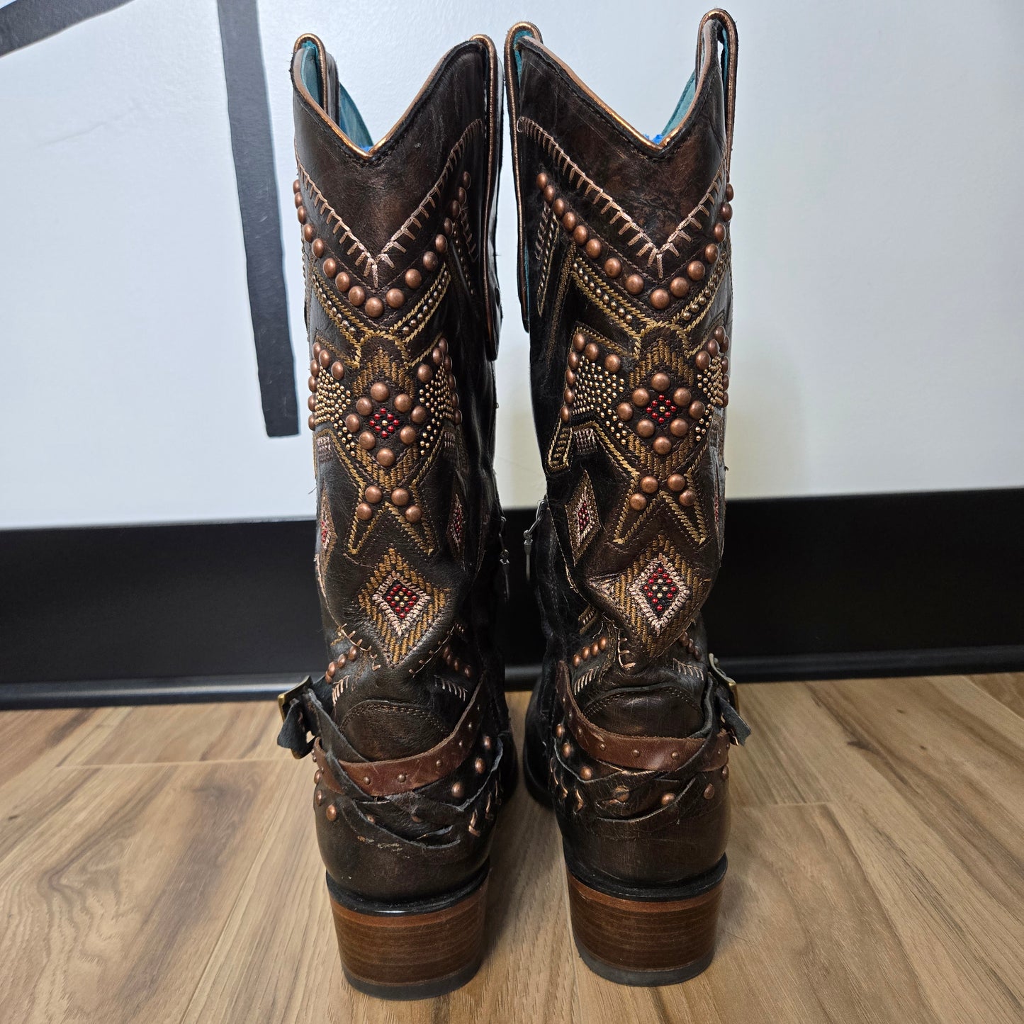 Corral Women's Copper/Red Studded Harness Western Boots