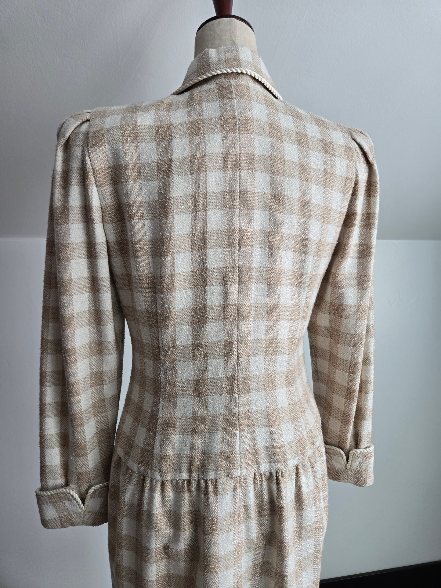 Maggy Boutique Vintage 80s Neutral Plaid Double Breasted Dress - Medium