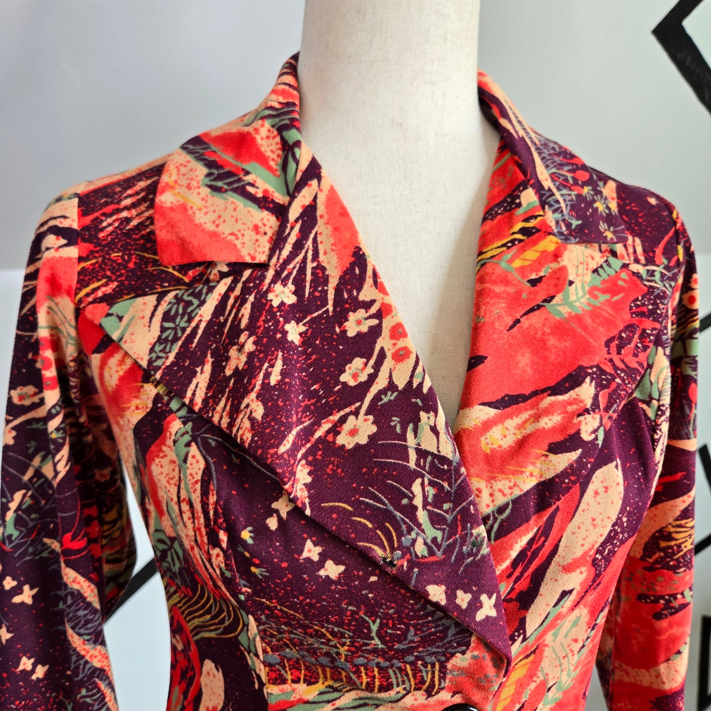 Vintage 1970s Funky Printed Dagger Collar Blazer - XS/Small