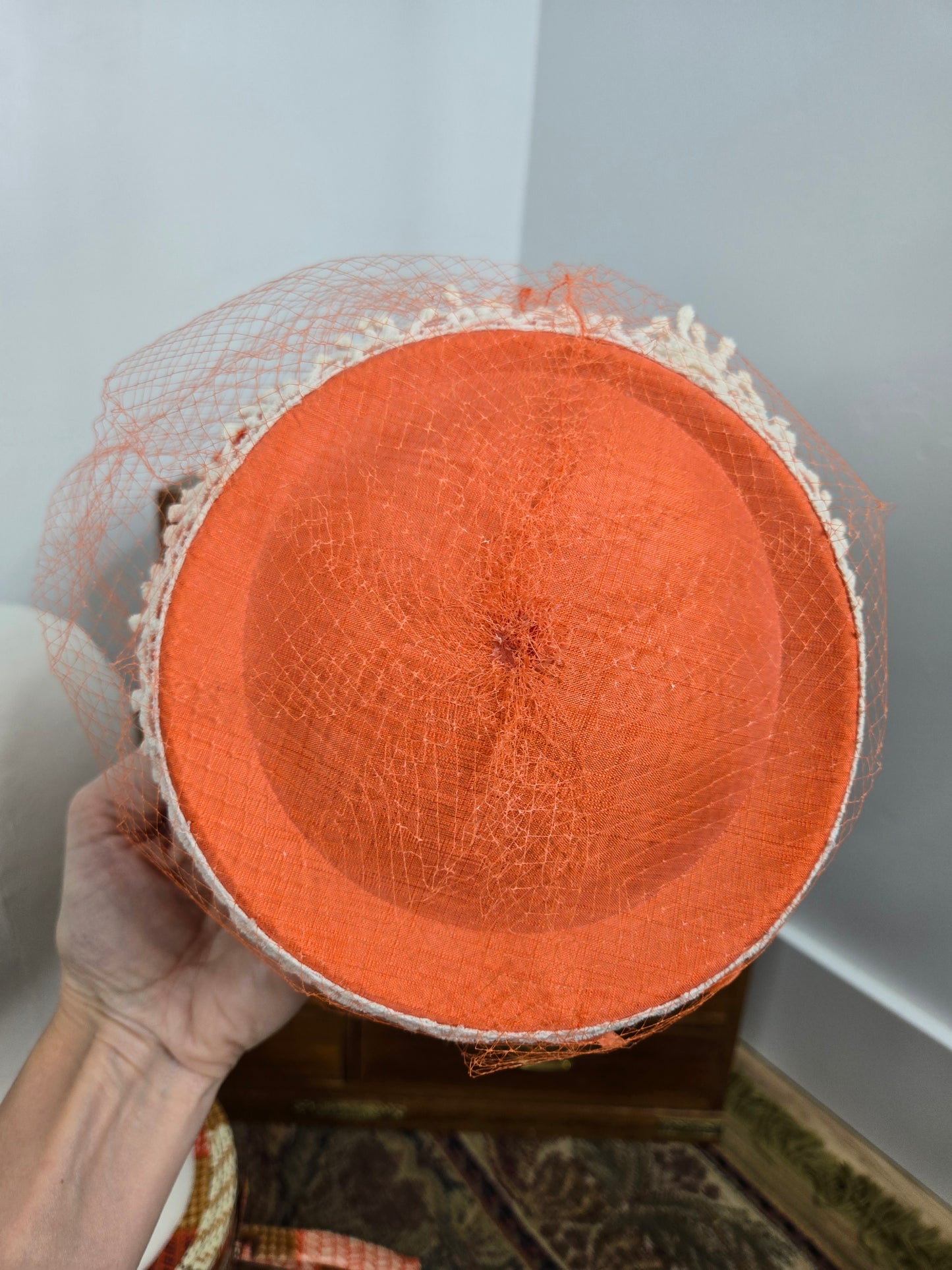 1950s Vintage Peachy Orange Pillbox Hat