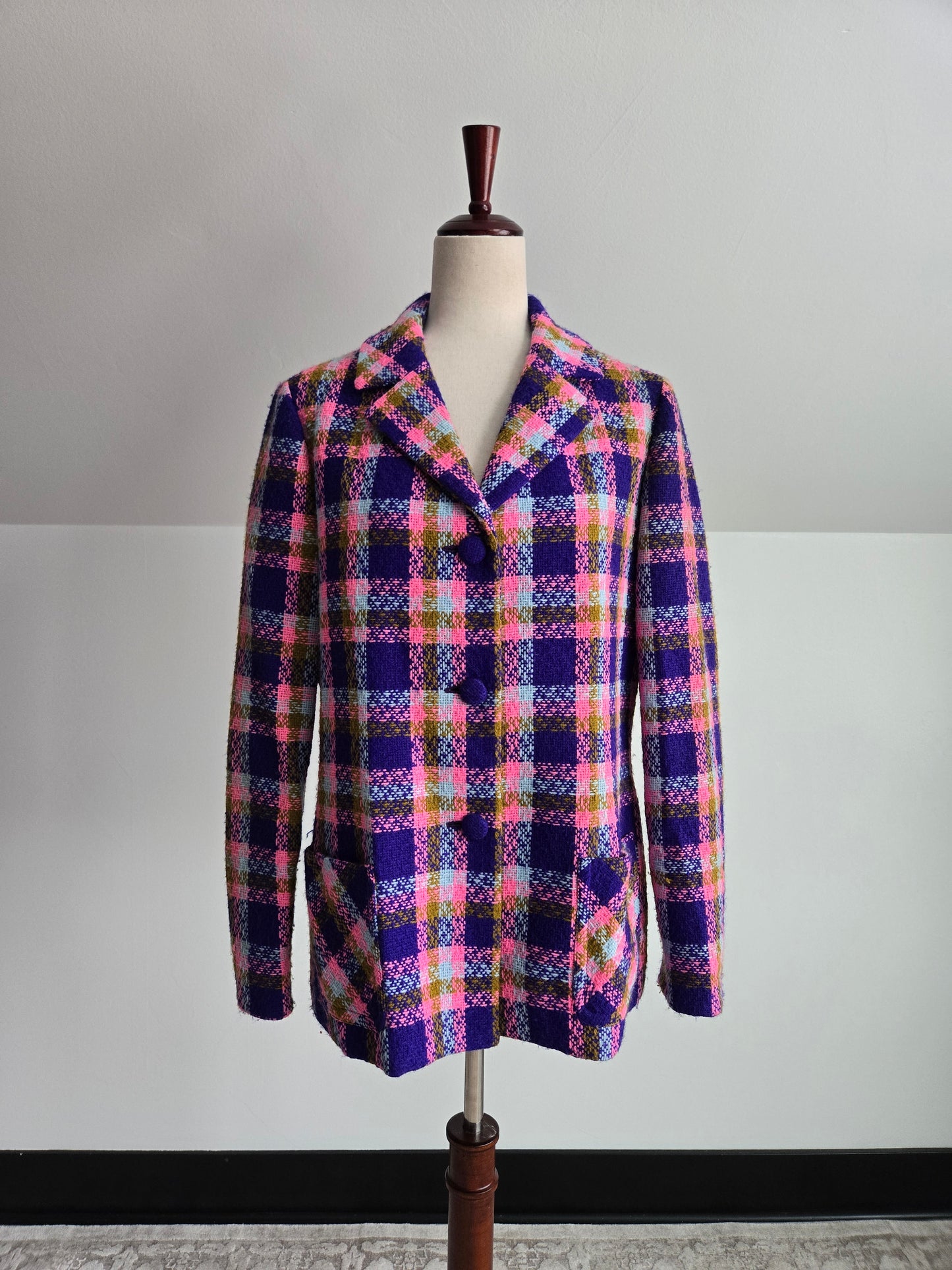Vintage 70s Colorful Plaid Blazer/Jacket - medium/large