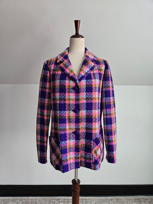 Vintage 70s Colorful Plaid Blazer/Jacket - medium/large