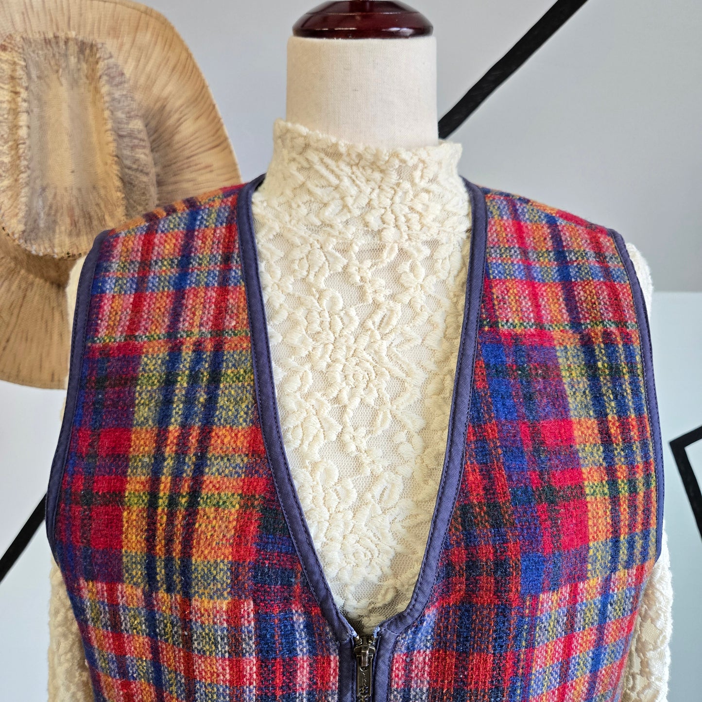 Paris Sport Club Vintage Wool Plaid Vest - medium