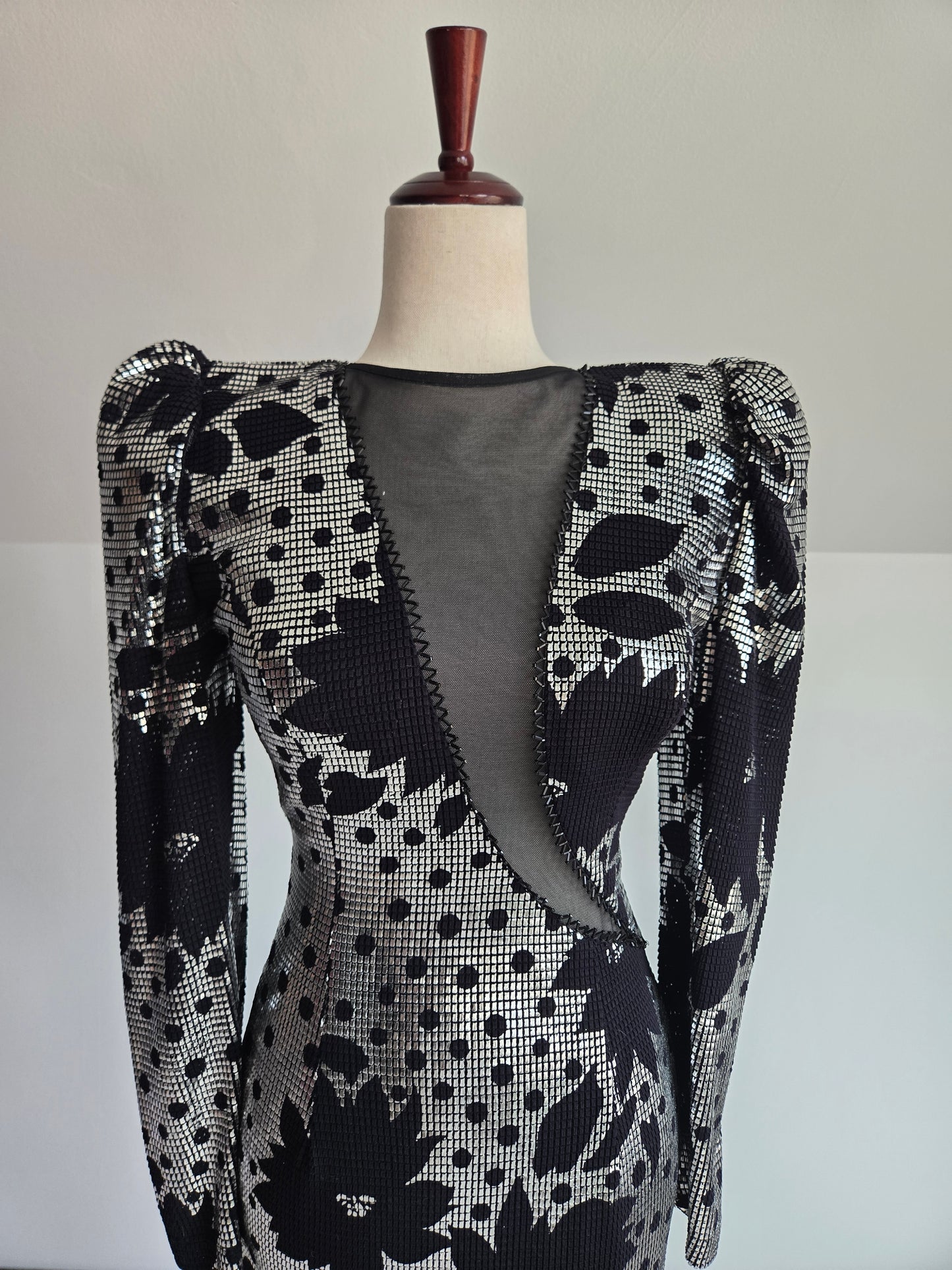 Miss Kansas Estate Black and Silver Janine Asymmetric Hem Dress Made in Italy - XS/S