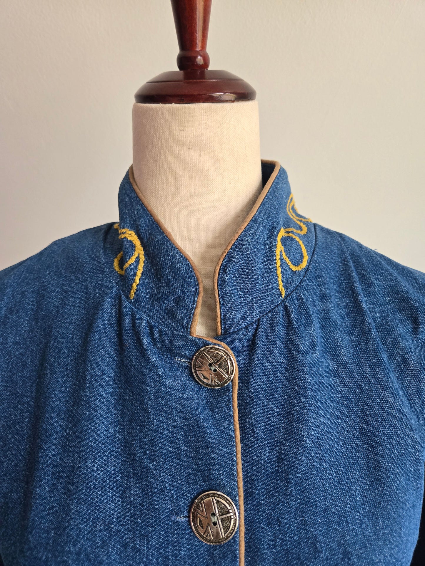 Happy Trails Embroidered Denim Western Jacket with Fringe - Medium