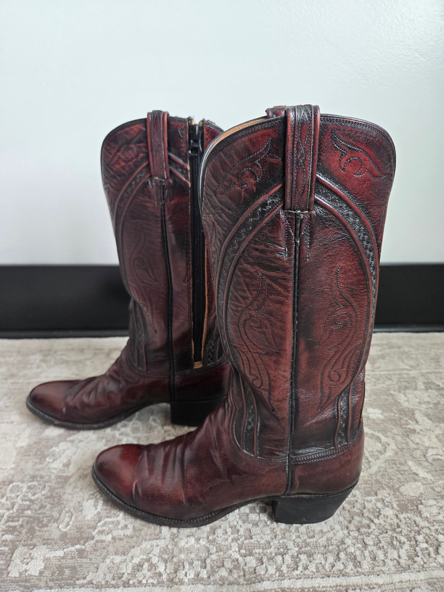 Lucchese San Antonio Black Cherry Leather Western Boots - Size 9 (womens)