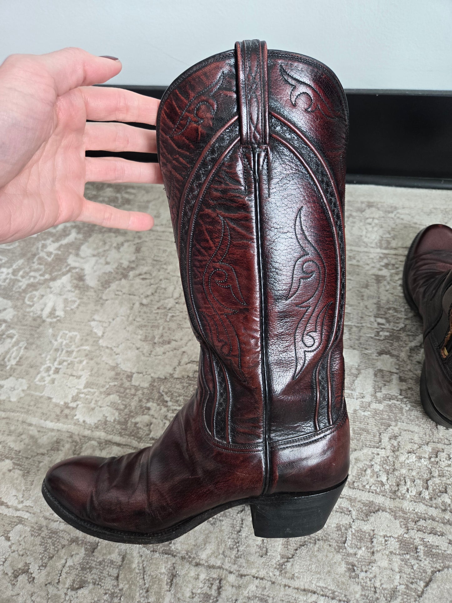 Lucchese San Antonio Black Cherry Leather Western Boots - Size 9 (womens)