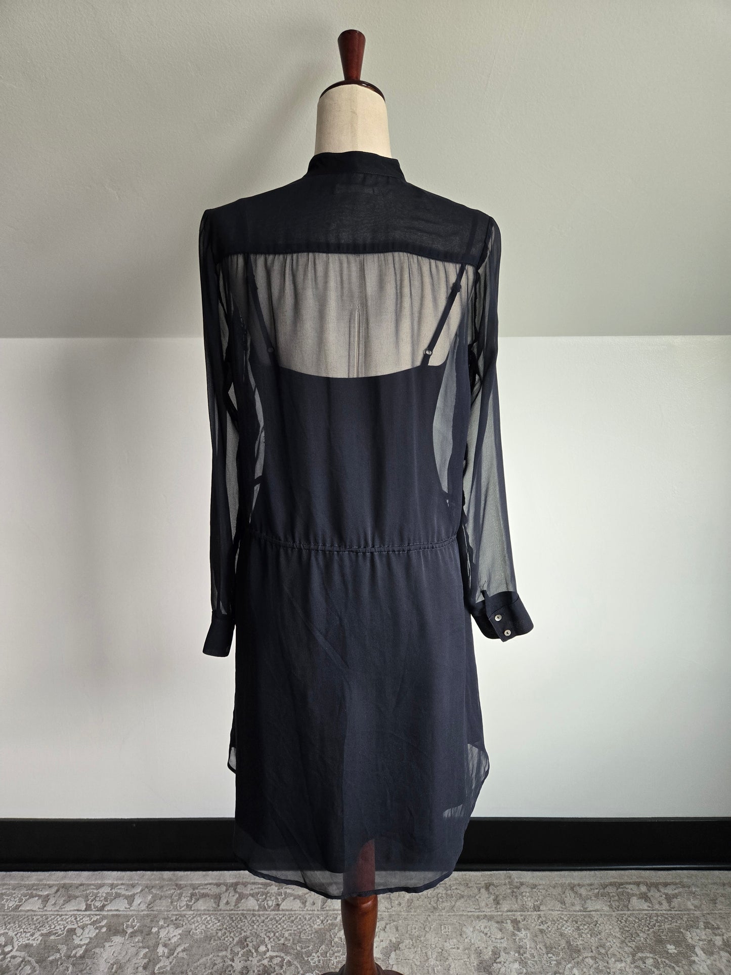 Bailey 44 Silk Black Sheer Embroidered Dress - S/M