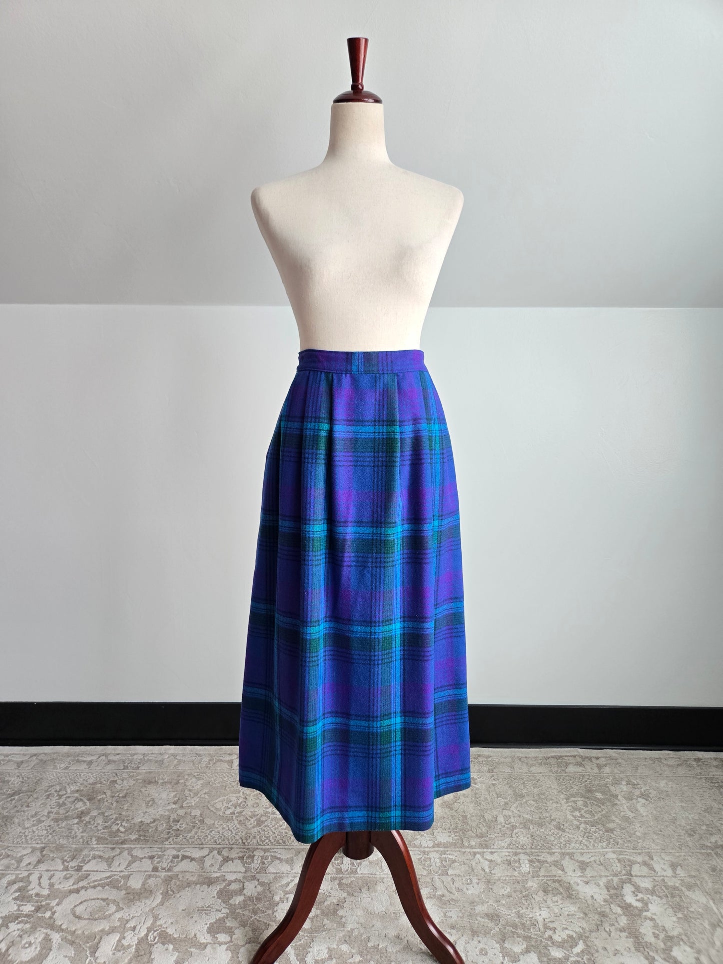 Pendleton Vintage Blue and Purple Plaid Wool Skirt - W29"