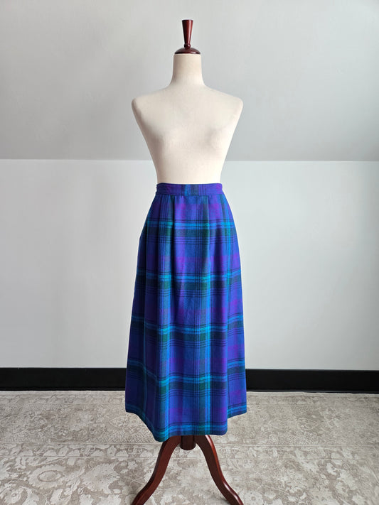 Pendleton Vintage Blue and Purple Plaid Wool Skirt - W29"