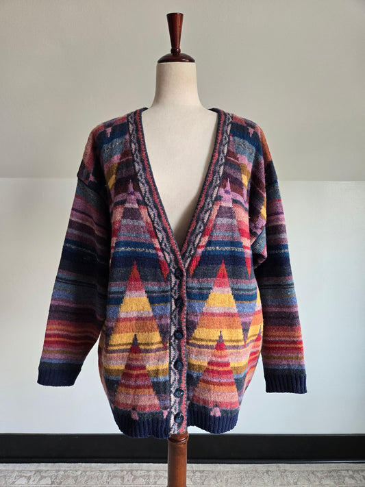 Vintage Eddie Bauer Colorful Patterned Wool Cardigan - L/XL