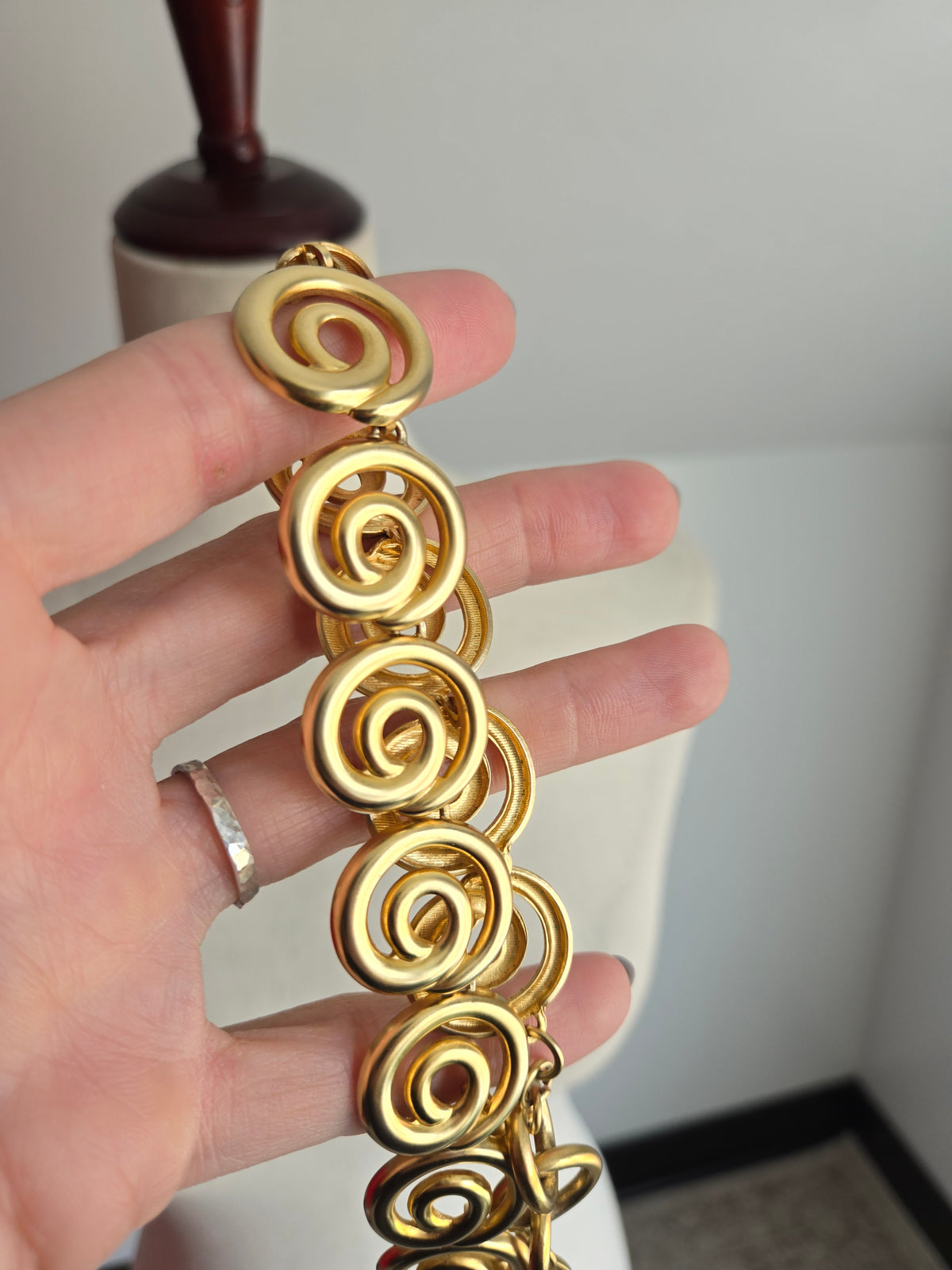 Vintage Matte Gold Chunky Swirl Necklace