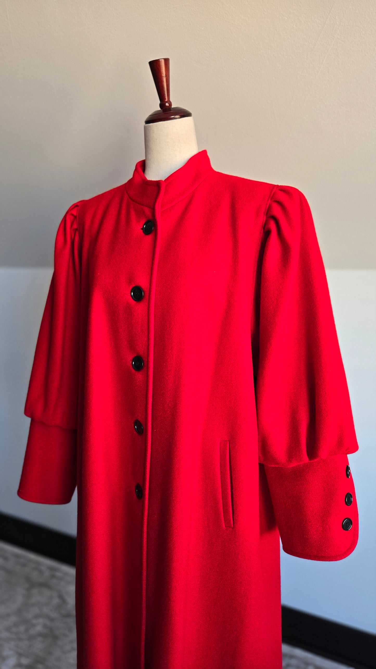 Lady Suzette Vintage 80s Edwardian Revival Bright Red Wool Over Coat - L/XL