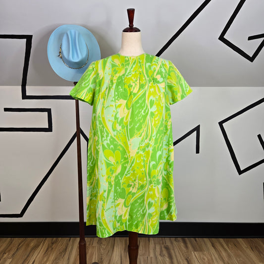 Vintage 1950s Handmade Lime Green Gauzy Cotton Shift Dress - medium