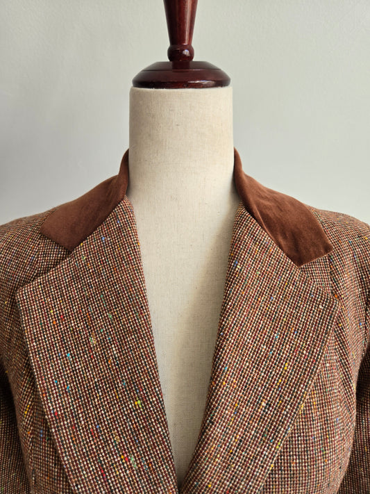 One Main Place Vintage 70s Brown Tweed Blazer - XS/S