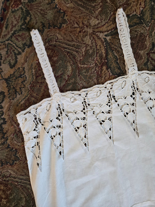 Vintage White Delicate Cotton Lace Slip Dress - small