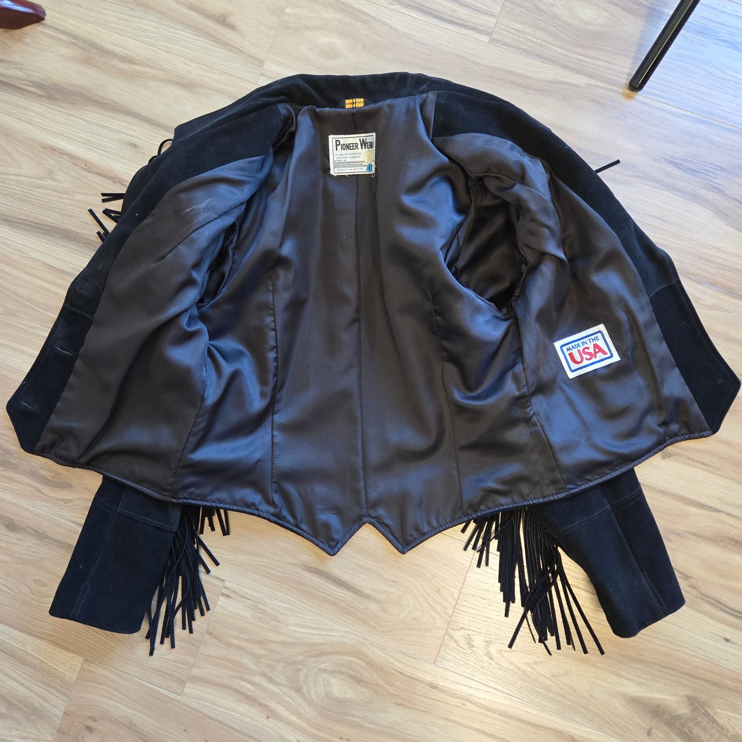 Pioneer Wear Vintage Black Genuine Suede Leather Western Fringe Jacket - medium