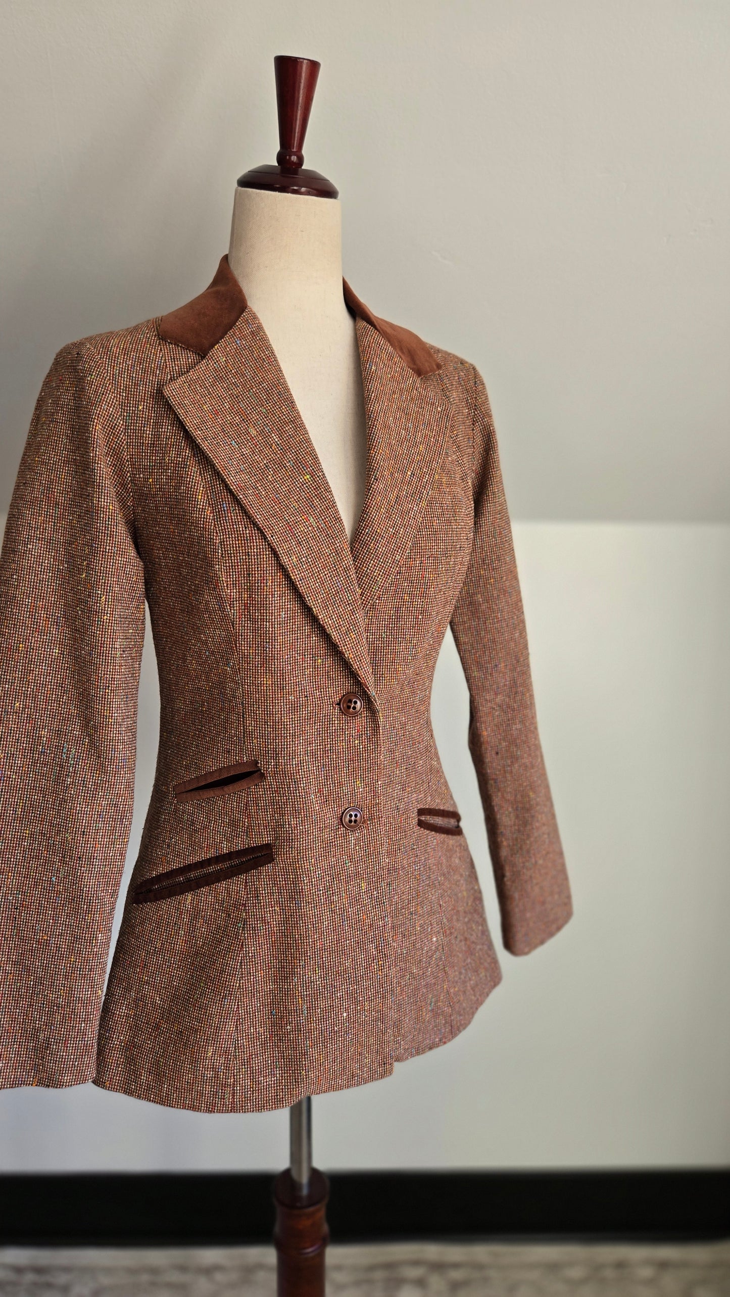 One Main Place Vintage 70s Brown Tweed Blazer - XS/S