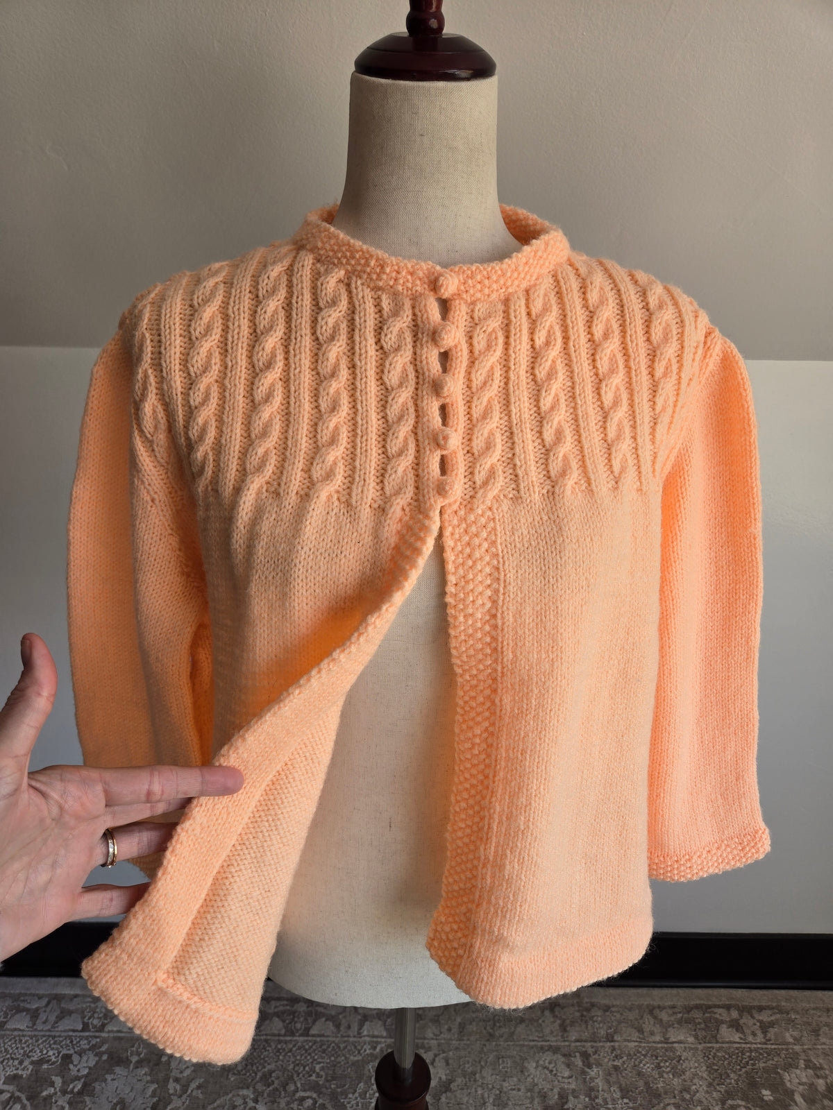 Vintage 1960s Peachy Pink Hand Made Cropped Cardigan - L/XL