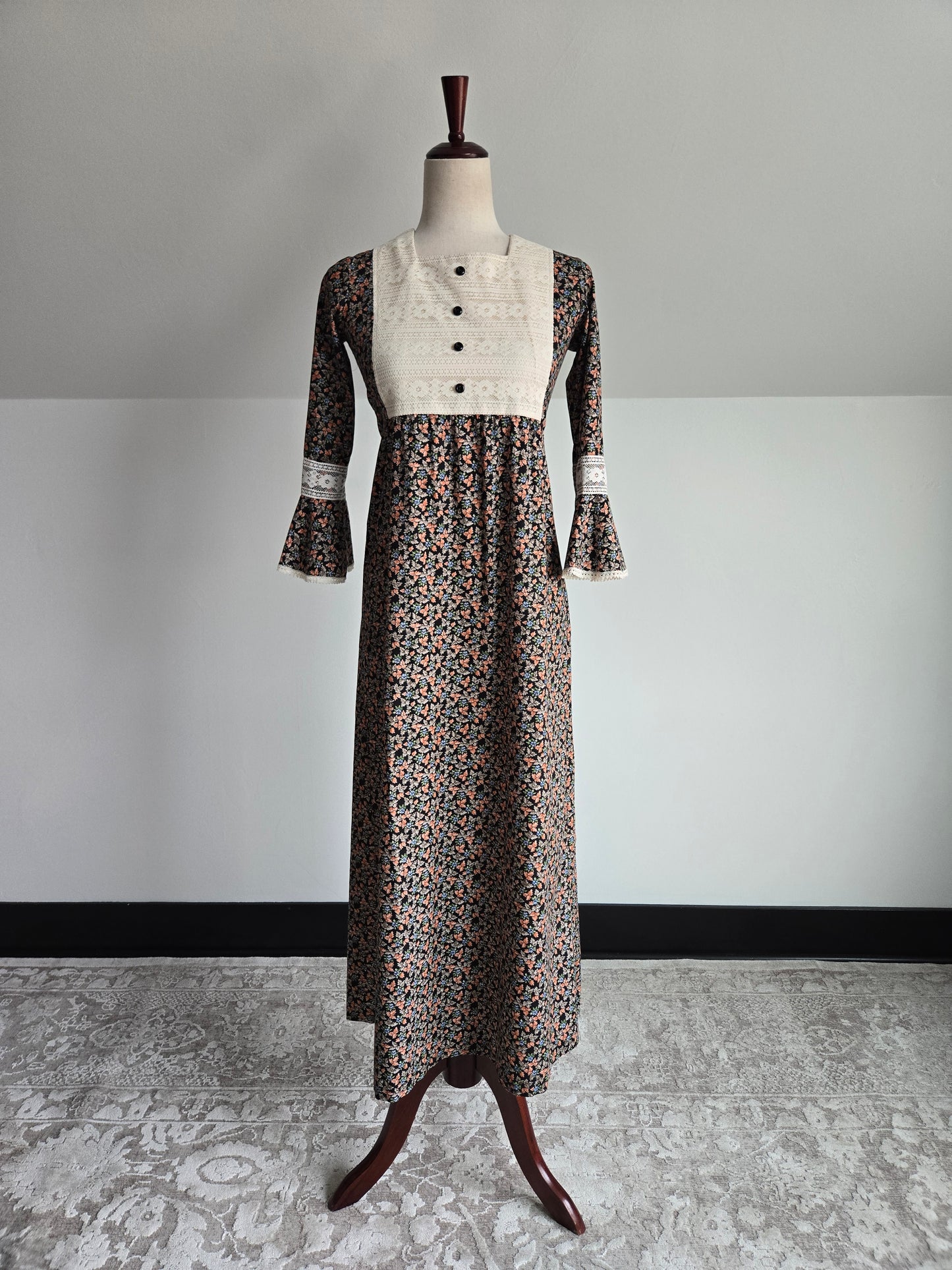 Wendy Bird Vintage 1960s Prairie Dress With Lace Bib - XS/S