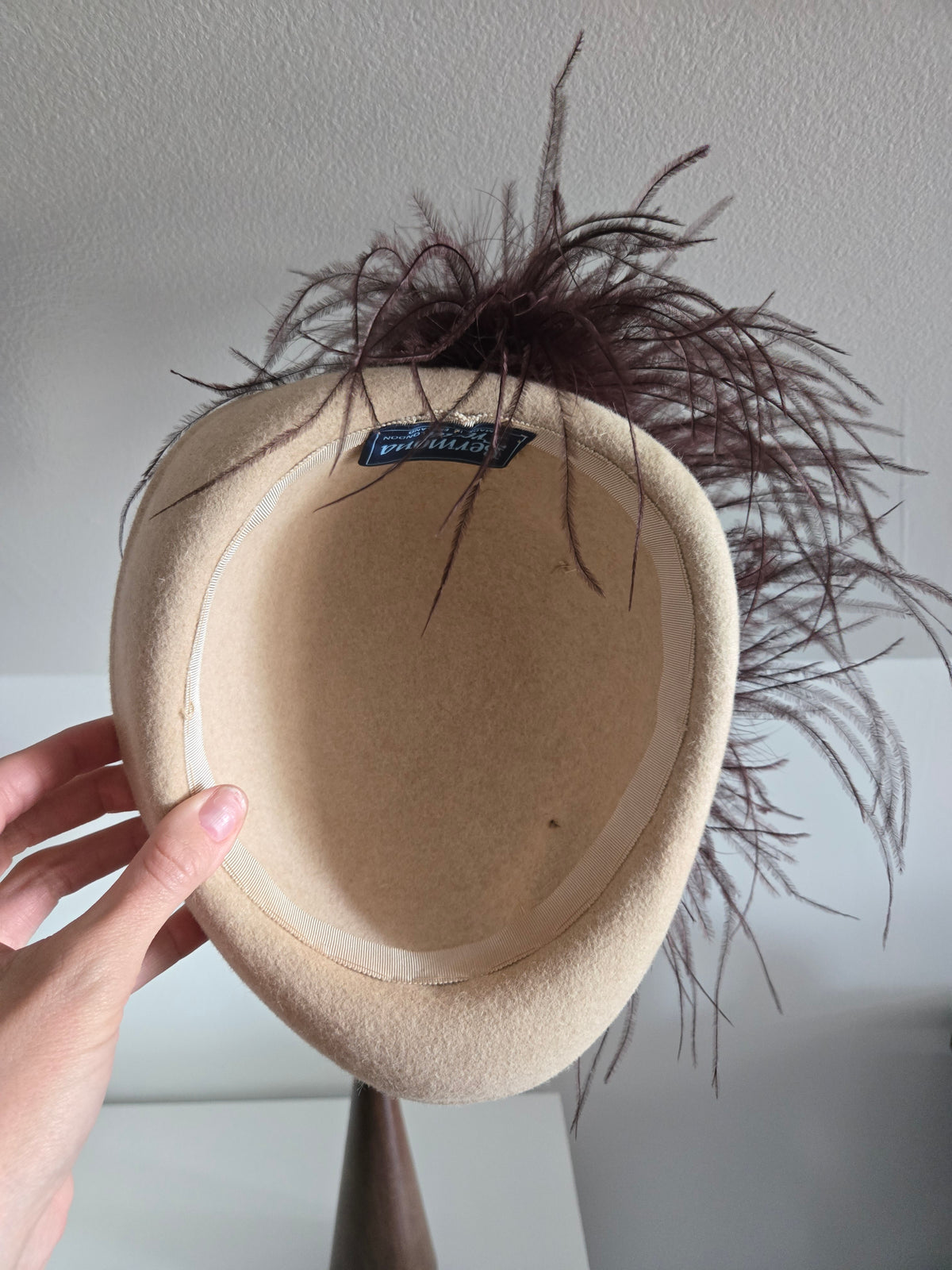 Vintage Bermona London Brown Wool and Ostrich Feather Fascinator