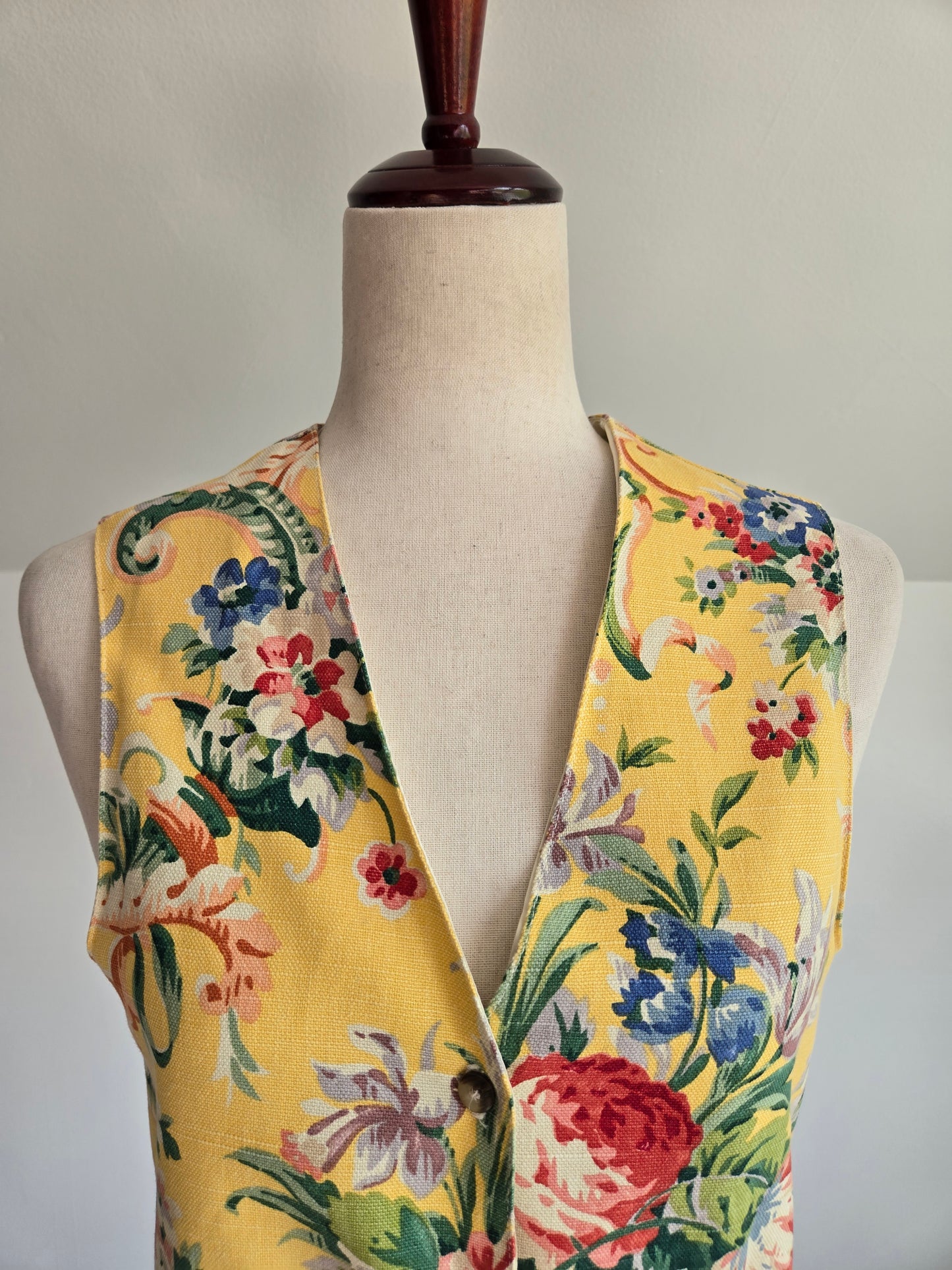 E Claire Vintage Cotton Floral Vest in Yellow - S/M