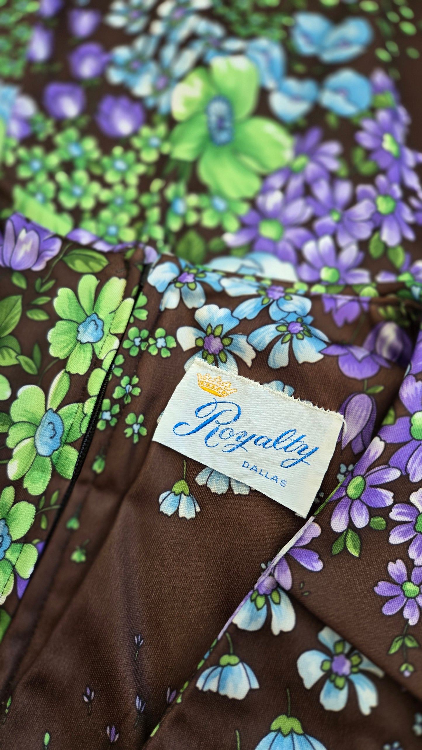 Royalty Dallas Vintage 70s Brown Floral Maxi Dress - L/XL