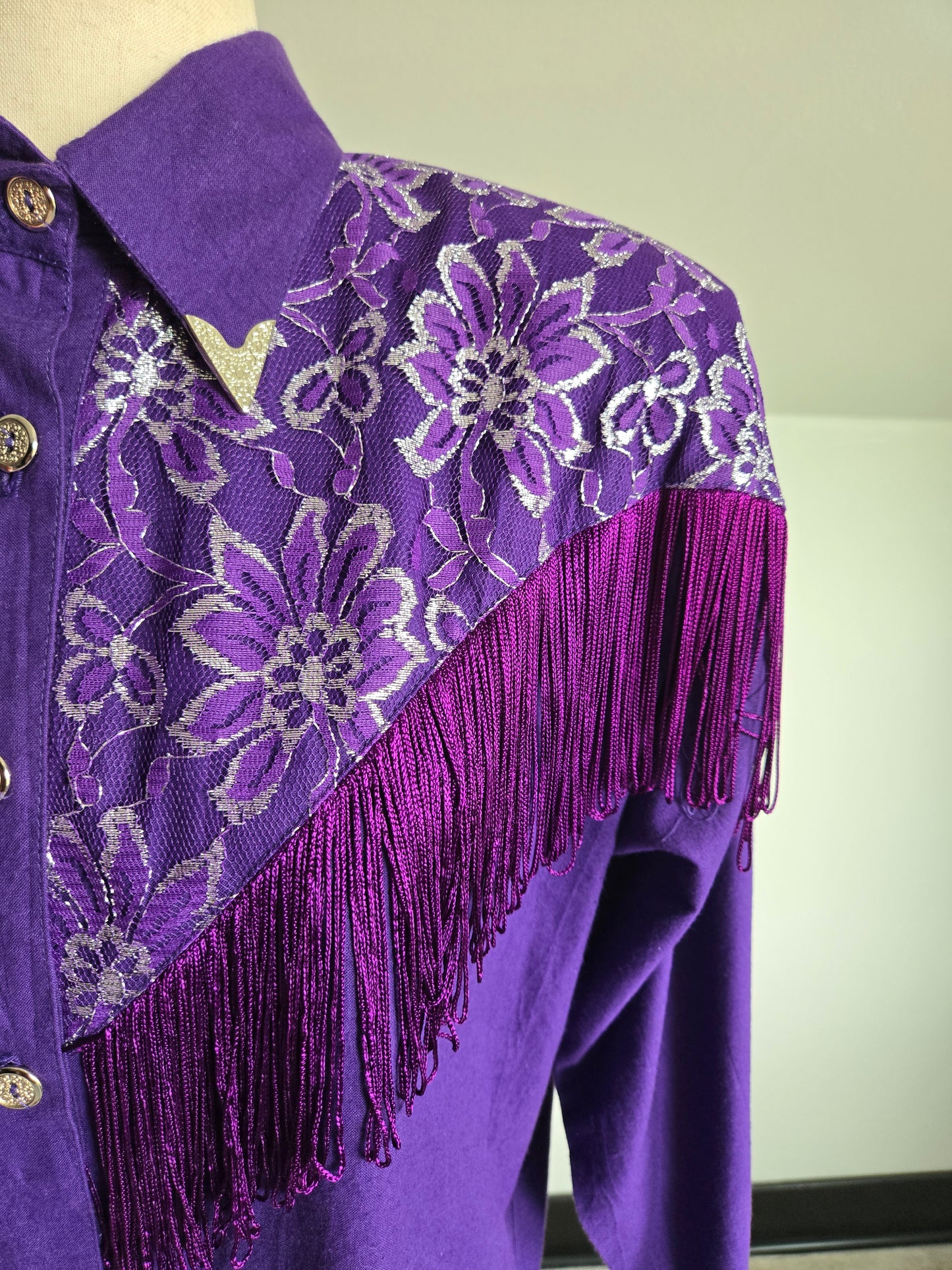 Lilia Smith Vintage Purple Fringe and Lace Top - Large