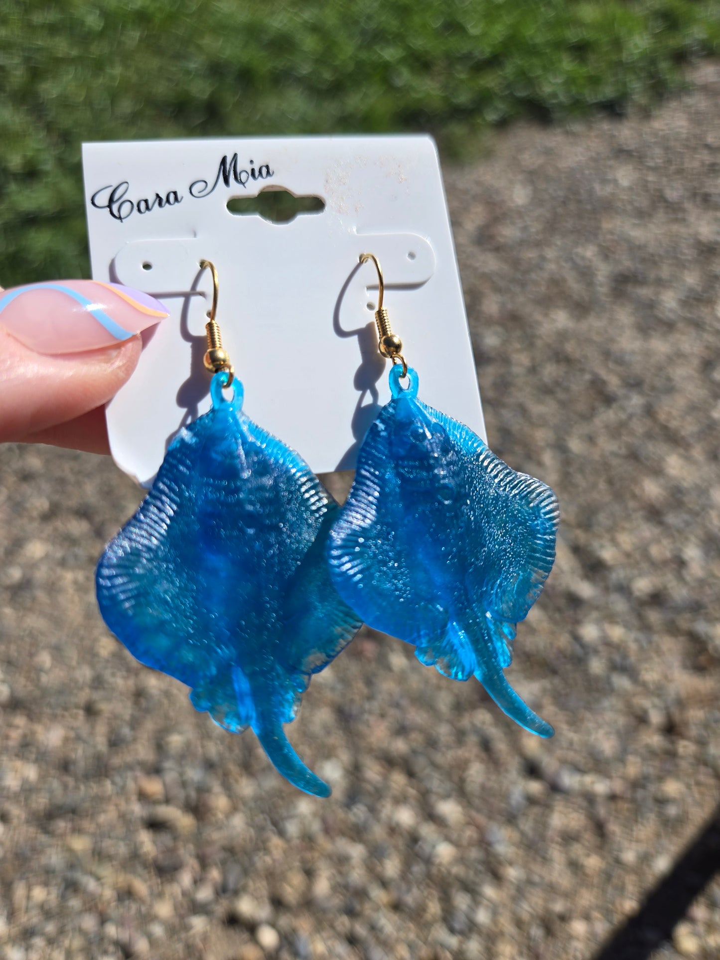 Deadstock Cara Mia Blue Rubber Singray Earrings
