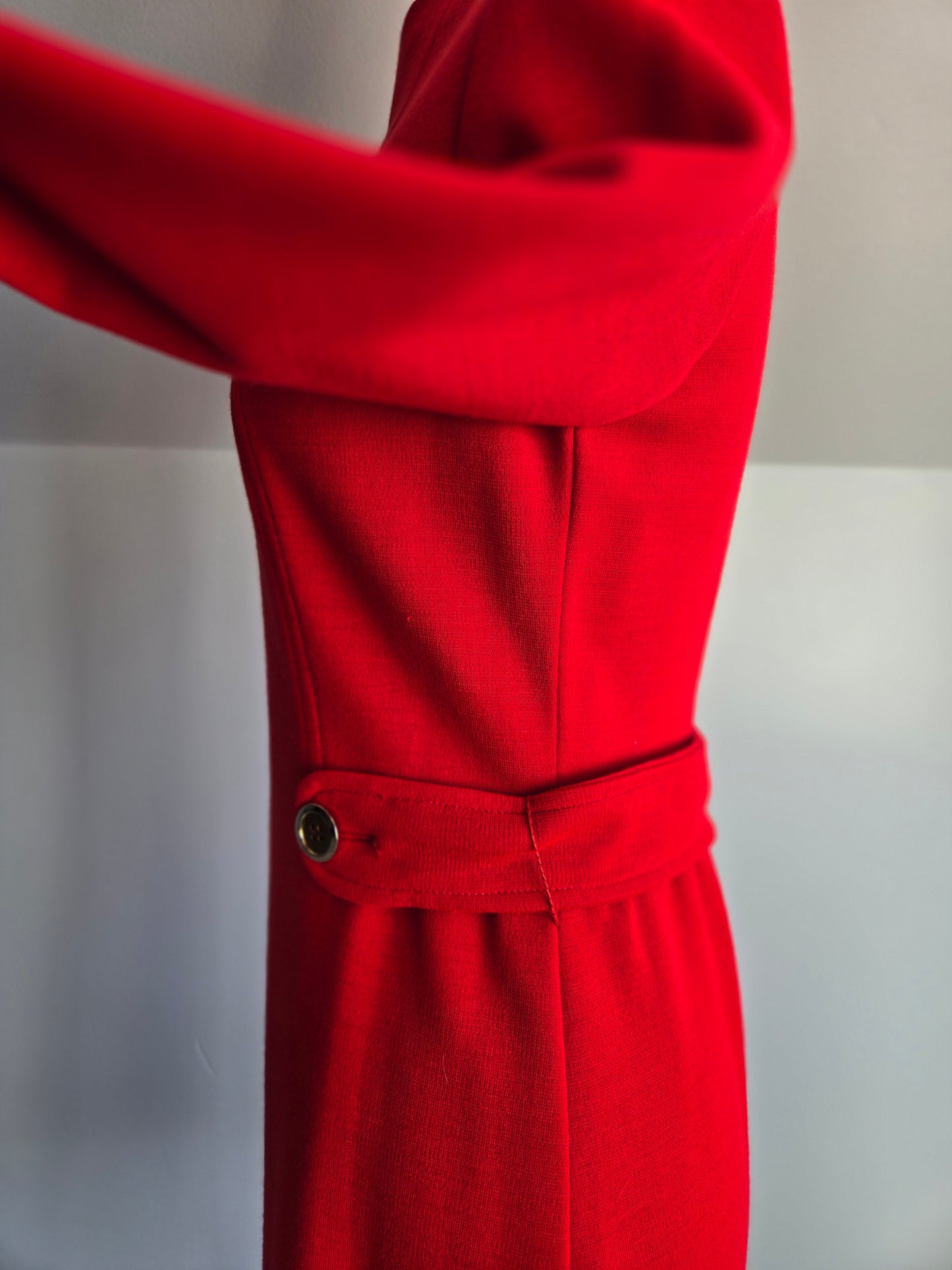 Vintage 1960s Red Dress with Buttoned Belt - S/M