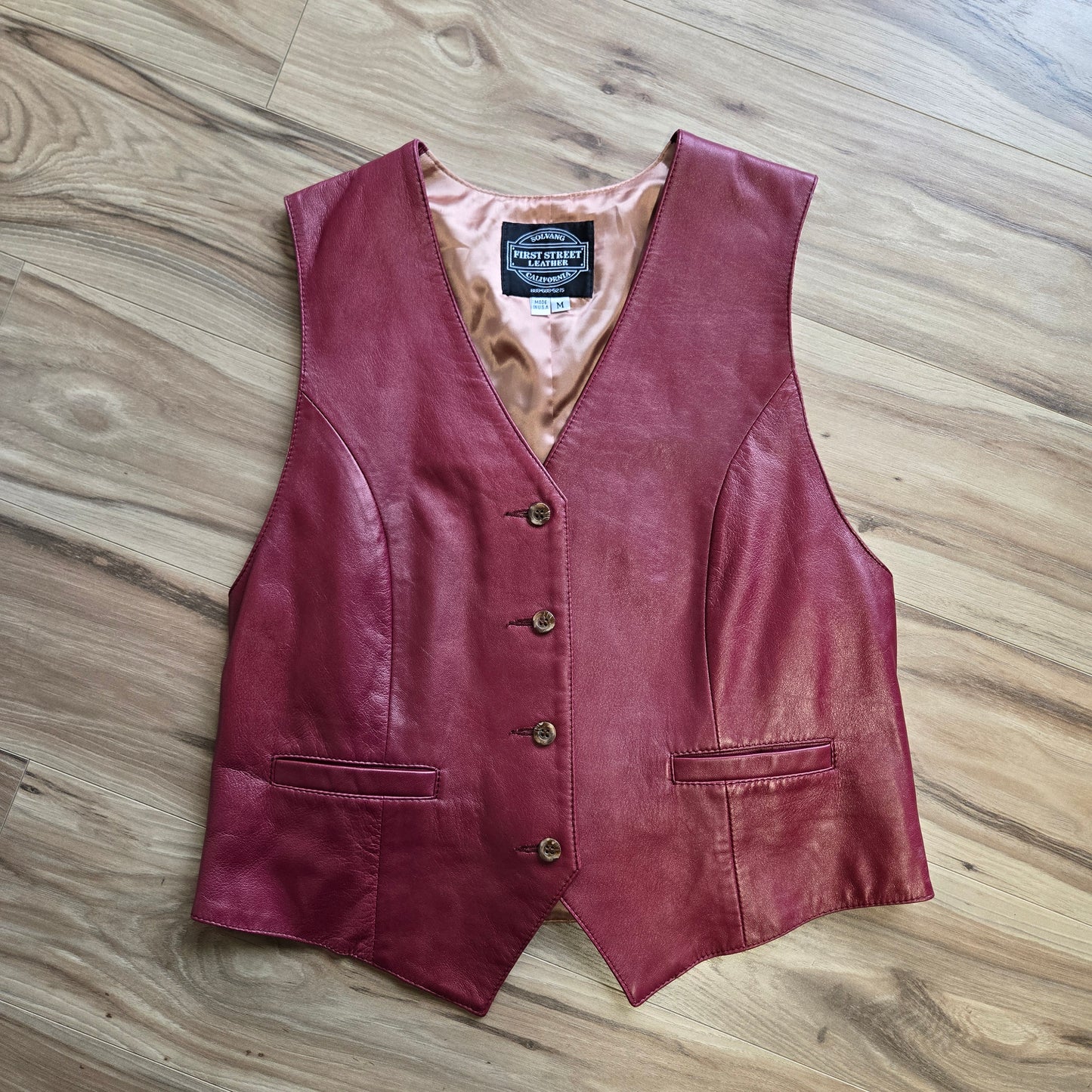 Solvang California Buttery Soft Burgundy Genuine Leather Vest - medium