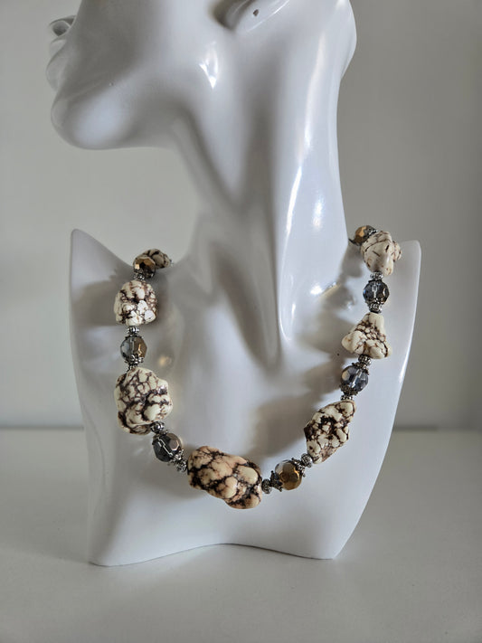 Dramatic Howlite and Glass Bead Chunky Necklace