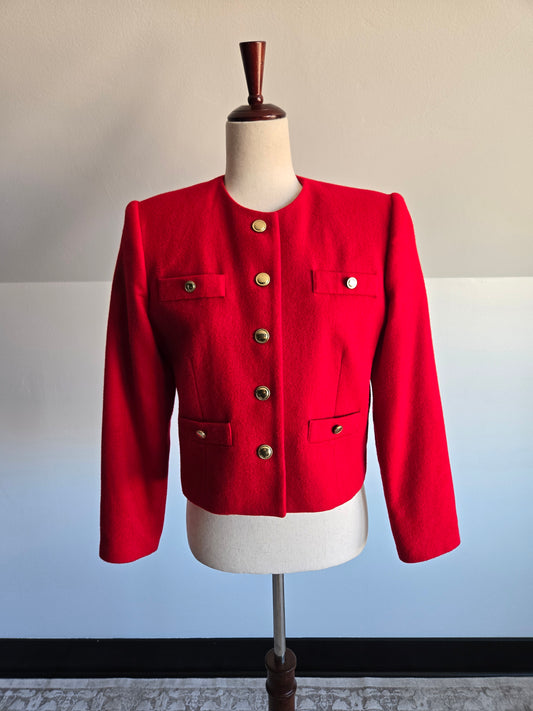 Vintage Michelle Red Cropped Wool Blazer - Small