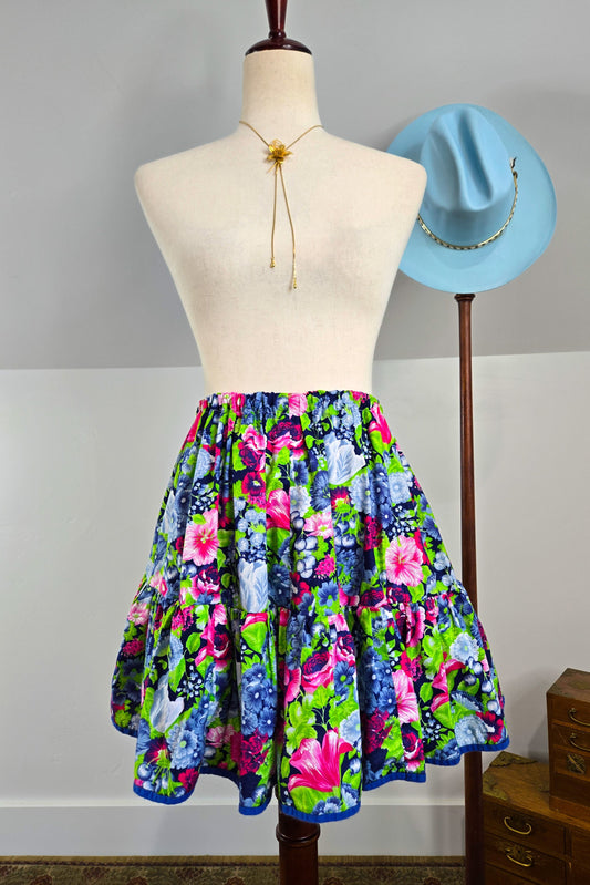 Vintage Floral Cotton Circle Skirt - S/M/L