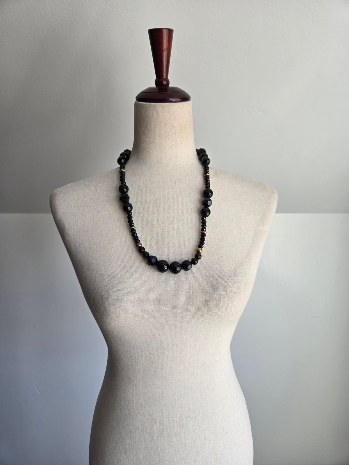 Vintage Large Black Glass Bead Necklace