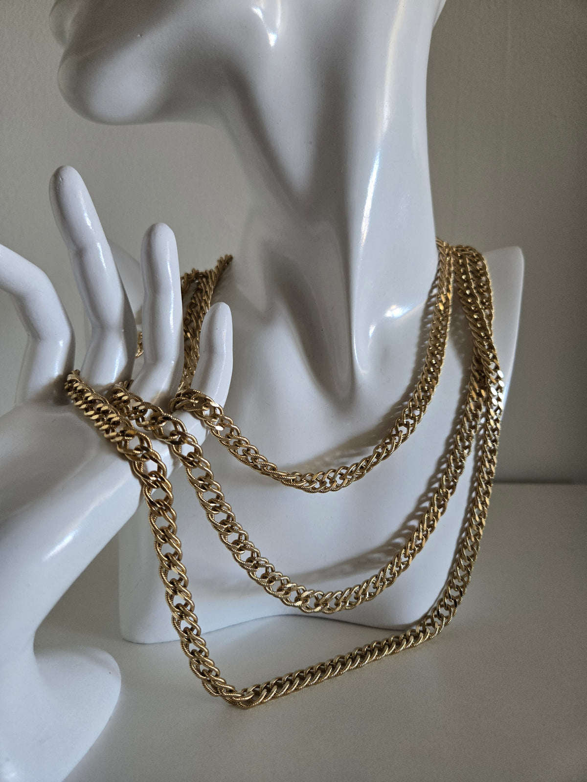 Monet Signed Very Long Gold Chain Necklace