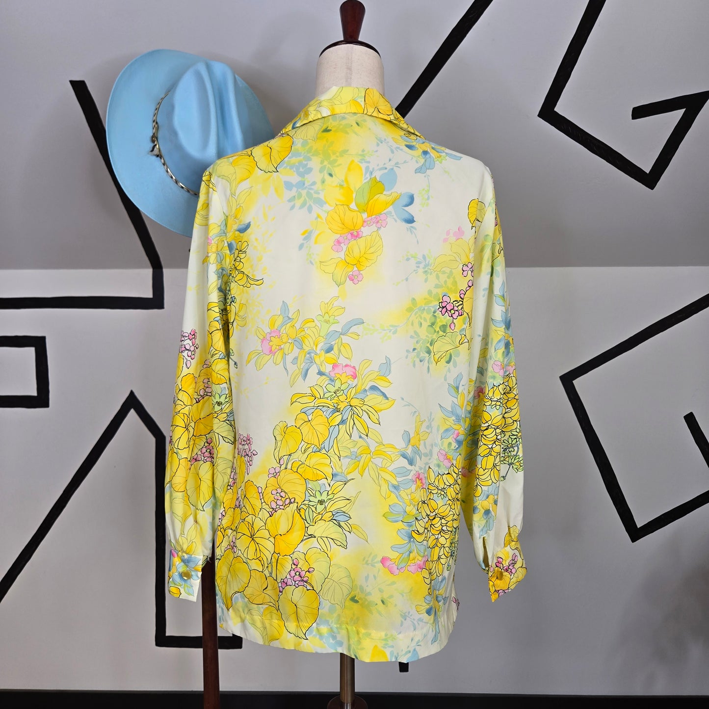 Pykettes Vintage 1970s Neon Yellow Floral Top - medium/large