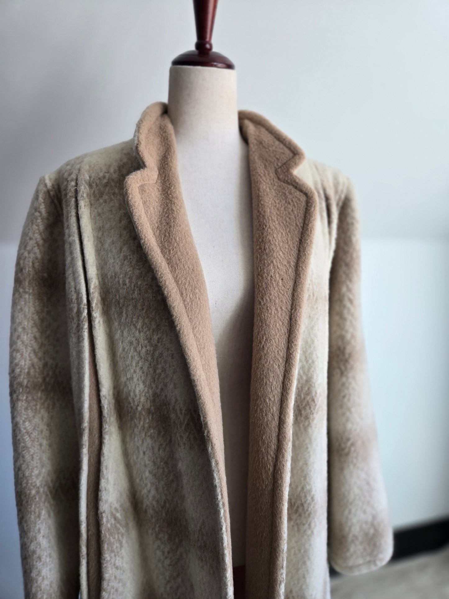 Vintage 1950s Plaid Wool Over Coat with Waist Tie - M/L